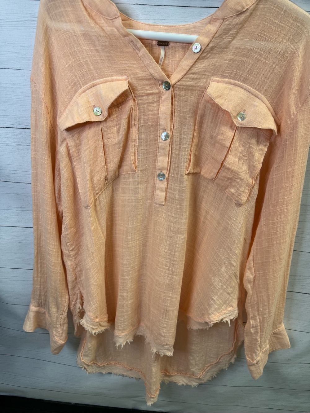 Free People Peach Gauze Raw Hem Oversized Tunic Top M/L Boho Clean Beauty - Picture 13 of 15